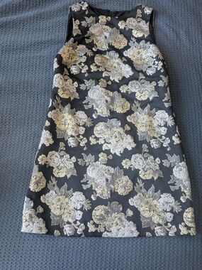 Alice + Olivia Black A-Line Dress with Gold and Silver Floral Brocade